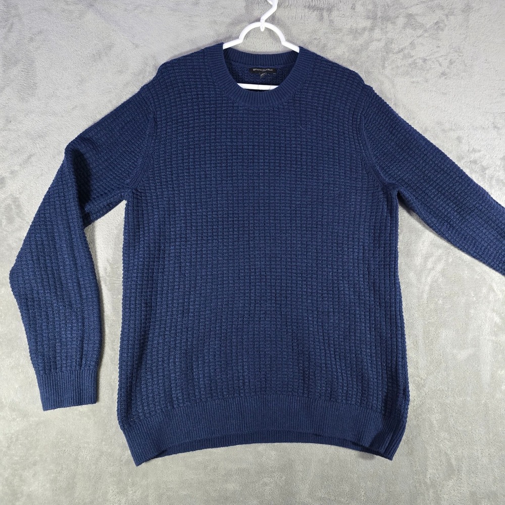 Banana‎ Republic Mens Sweater Crew Neck Textured Knit Blue Casual Size L